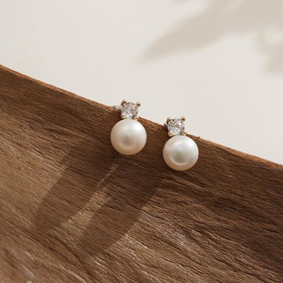 Pearl Earrings Women Dainty Gold Plated Sterling Silver Drop Bridal Jewelry - Picture 7 of 8